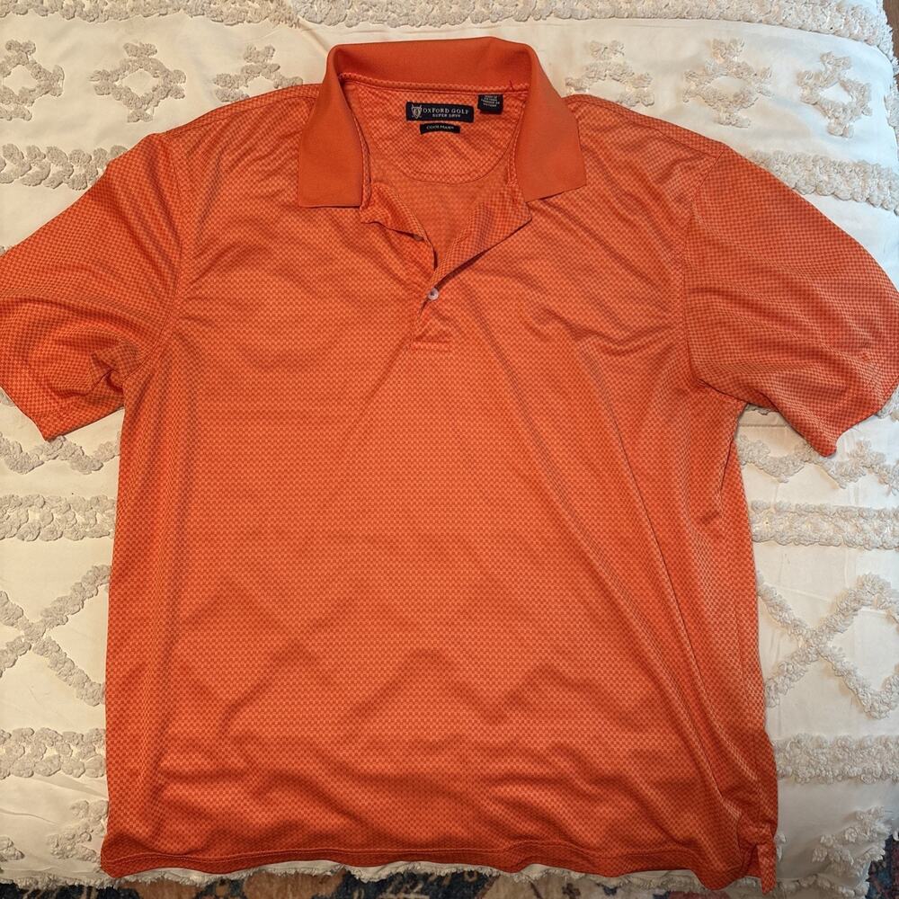 Oxford Golf Super Dry Coolmax Men L Orange Check Polo Shirt - Picture 1 of 4